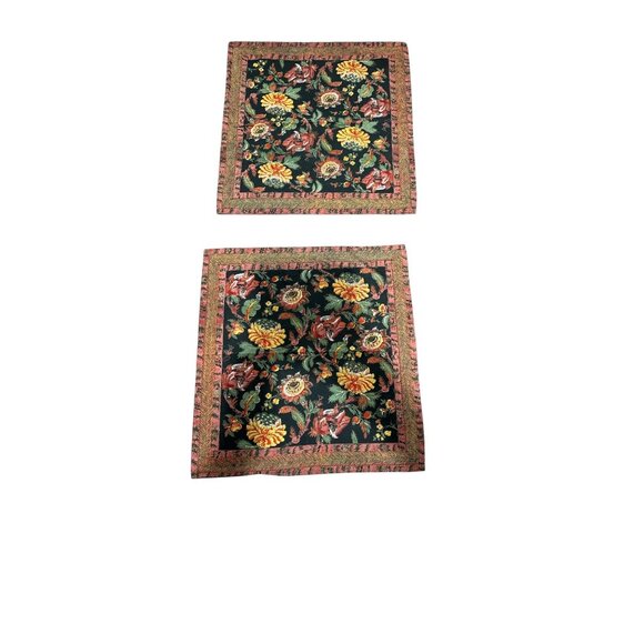Set Of 2 Floral Tapestry Napkins With Sunflower & Rose Design Cotton Blend - Picture 1 of 2